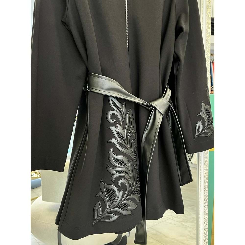 HALE BAROQUE DERİ DETAYLI CEKET - SİYAH - 3