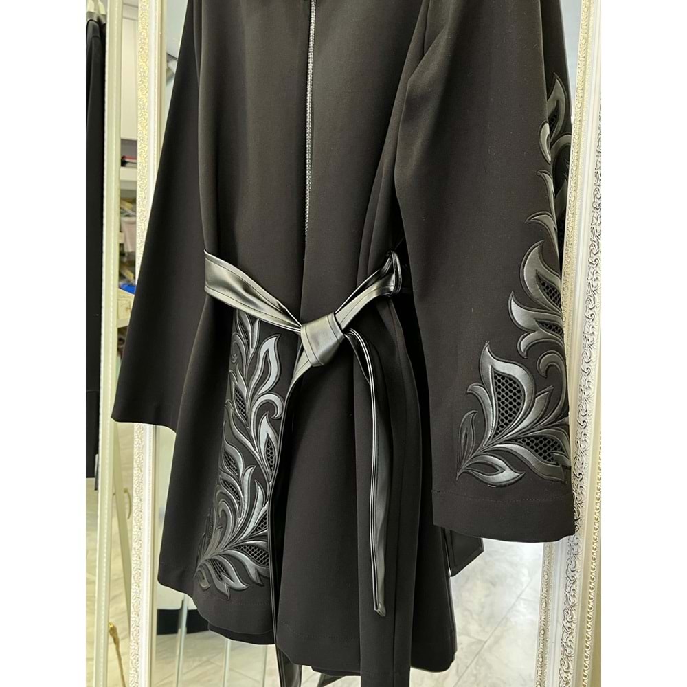 HALE BAROQUE DERİ DETAYLI CEKET - SİYAH - 3