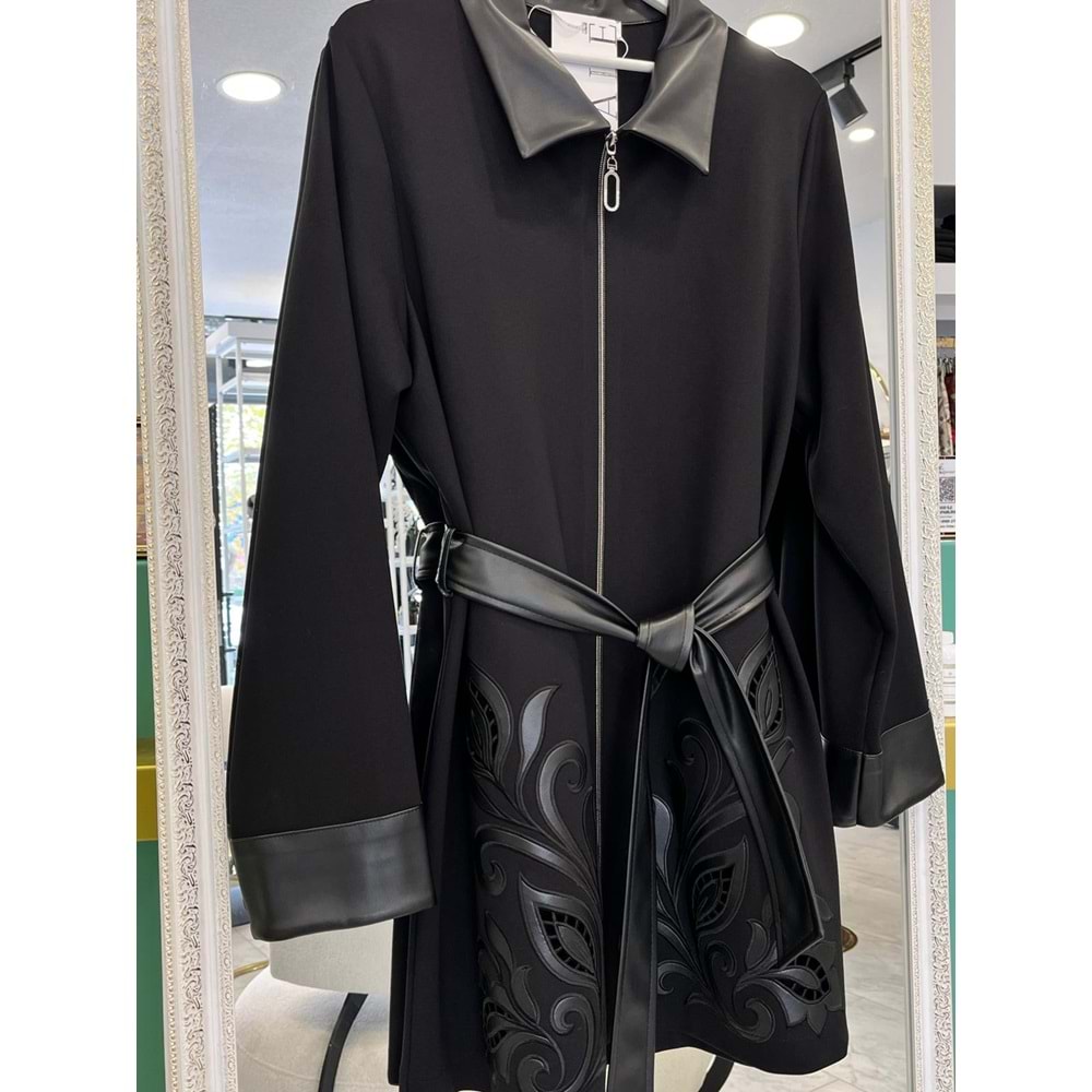 HALE JARDİN DERİ DETAYLI CEKET - SİYAH - 1