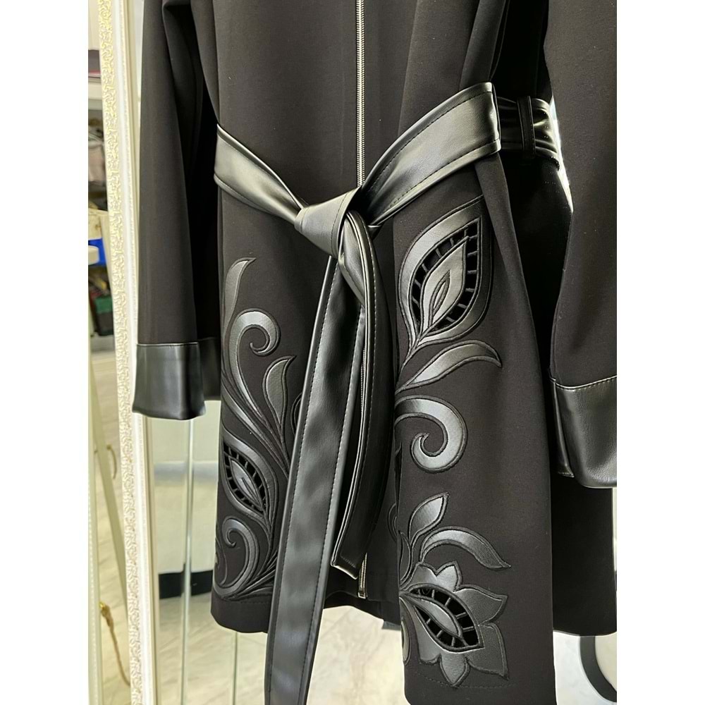 HALE JARDİN DERİ DETAYLI CEKET - SİYAH - 1