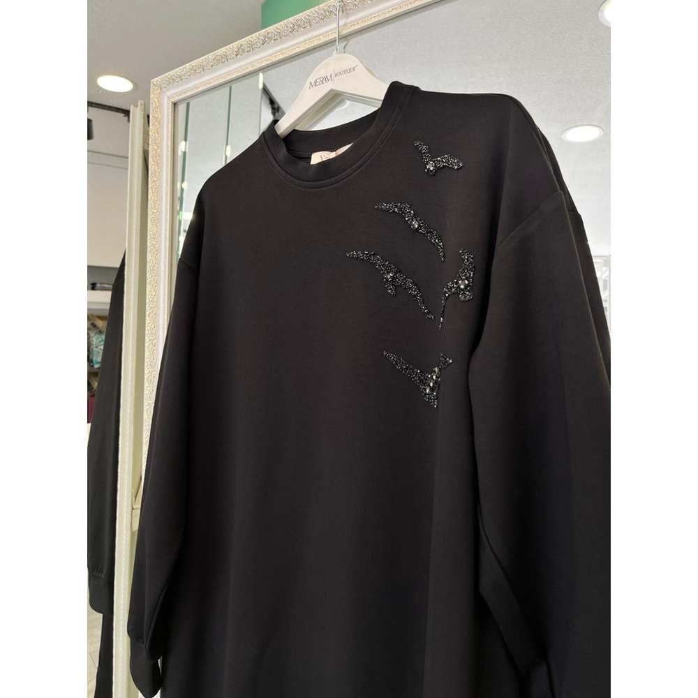 VATKATEX TAŞLI TUNİK - SİYAH - 48