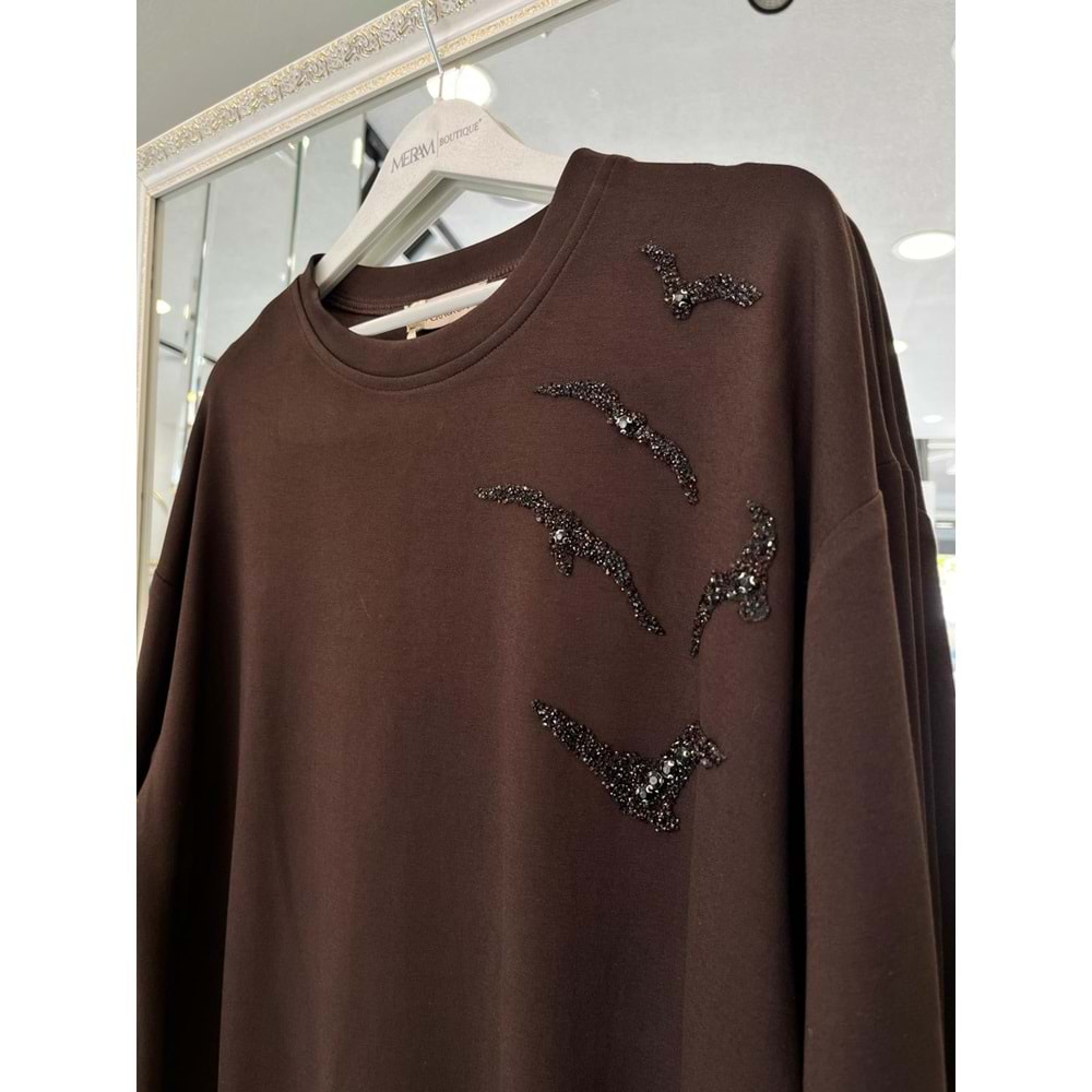 VATKATEX TAŞLI TUNİK - KAHVERENGİ - 46