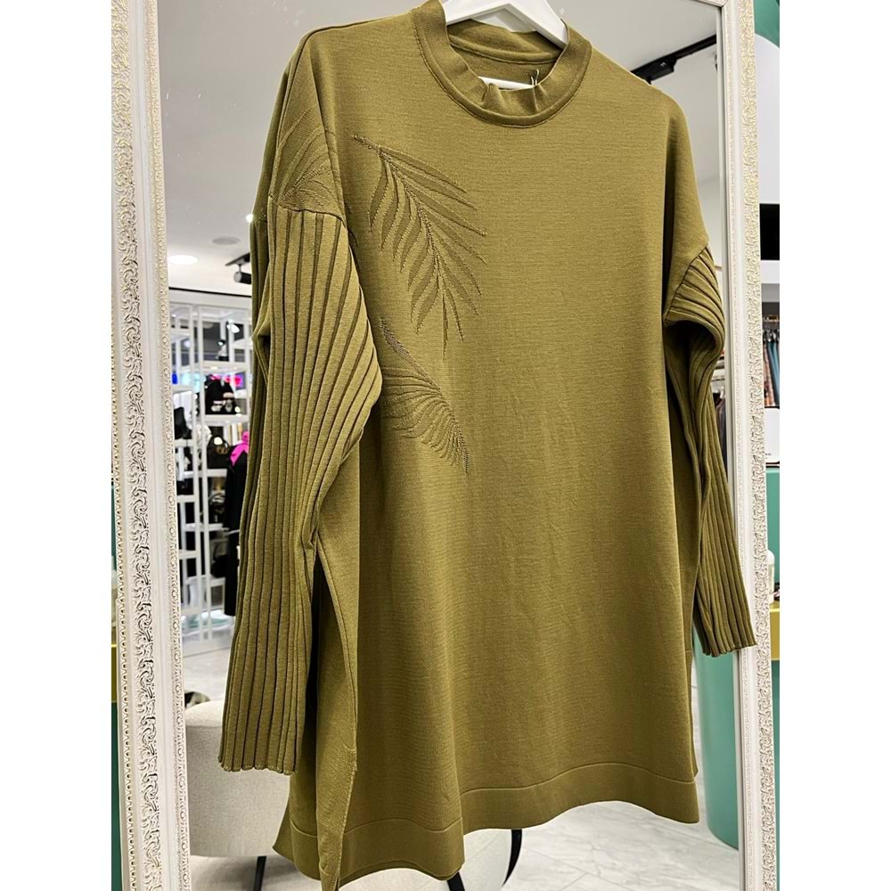 ADN PALMİYE MERSERİZE TUNİK - YAĞ YEŞİLİ - 1