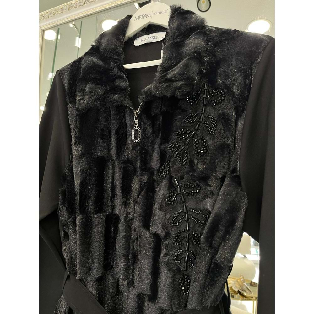 HALE FOURRURE ANGORA CEKET - SİYAH - 1