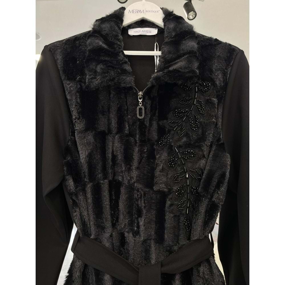 HALE FOURRURE ANGORA CEKET - SİYAH - 1