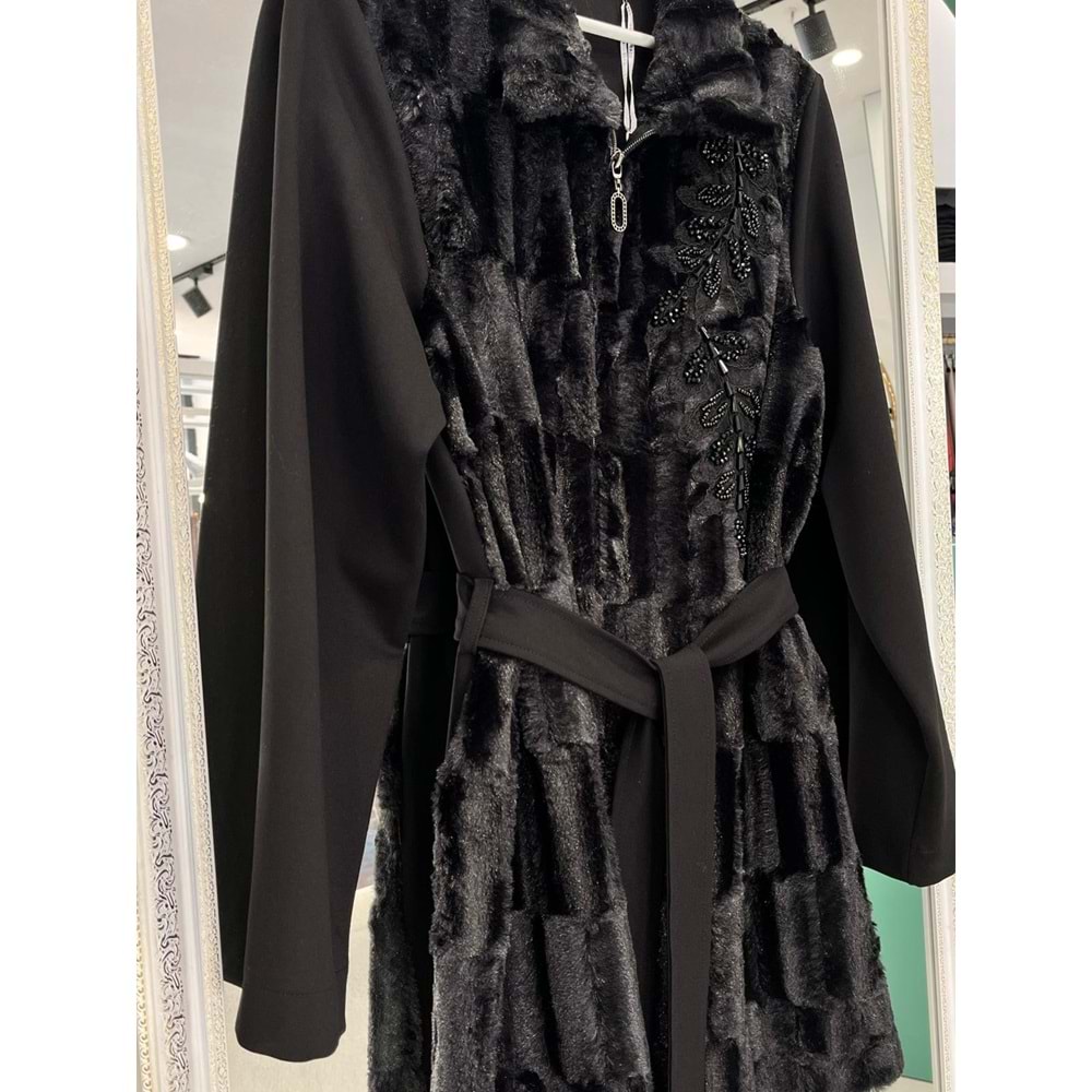 HALE FOURRURE ANGORA CEKET - SİYAH - 1