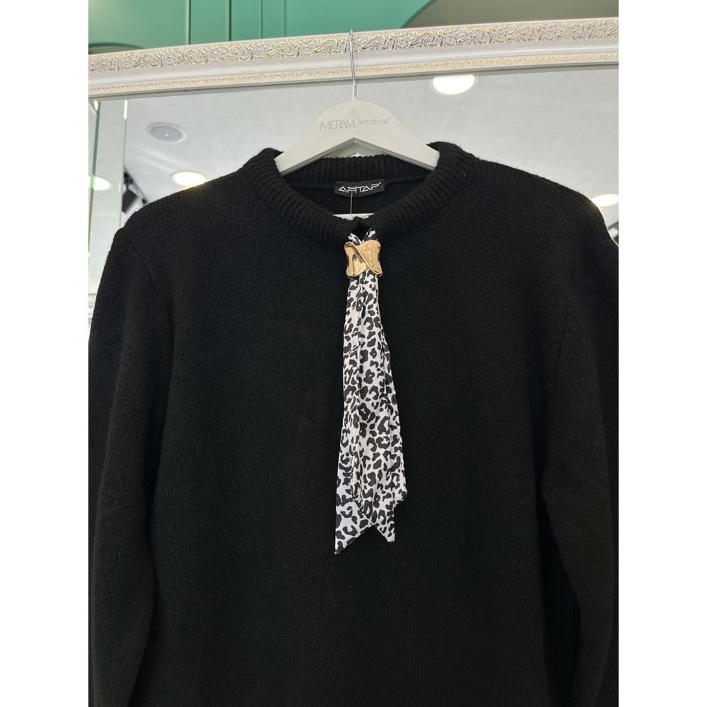 AFİTAP FULARLI TRİKO KAZAK (36-42 BEDEN UYUMLU) - SİYAH - STANDART