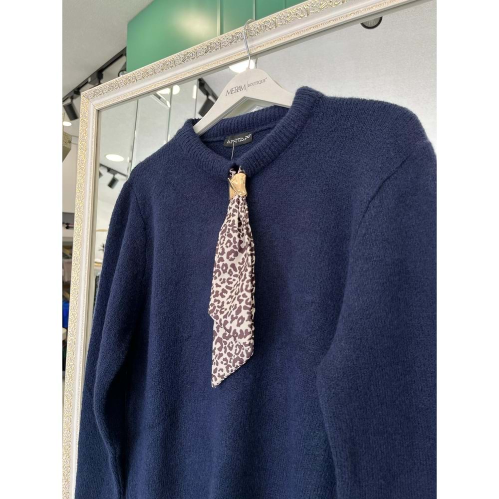 AFİTAP FULARLI TRİKO KAZAK (36-42 BEDEN UYUMLU) - LACİVERT - STANDART