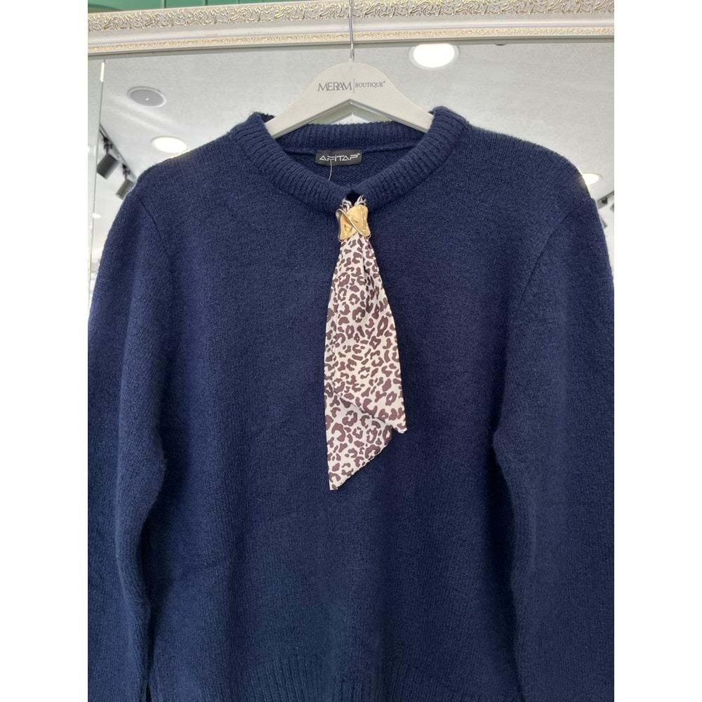 AFİTAP FULARLI TRİKO KAZAK (36-42 BEDEN UYUMLU) - LACİVERT - STANDART