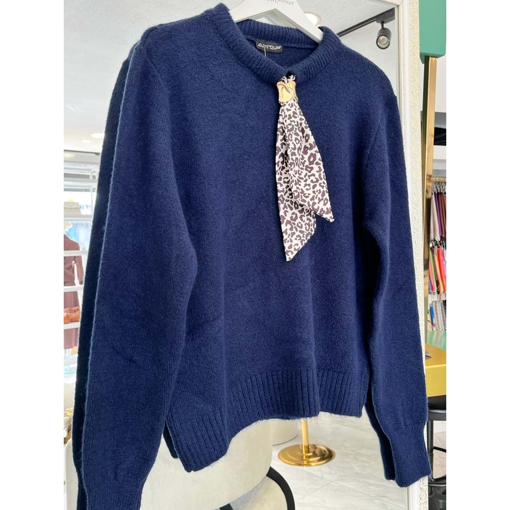 AFİTAP FULARLI TRİKO KAZAK (36-42 BEDEN UYUMLU) - LACİVERT - STANDART