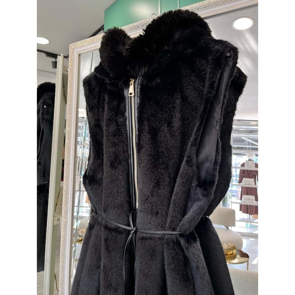 VATKATEX KAPÜŞONLU ANGORA YELEK - SİYAH - 2