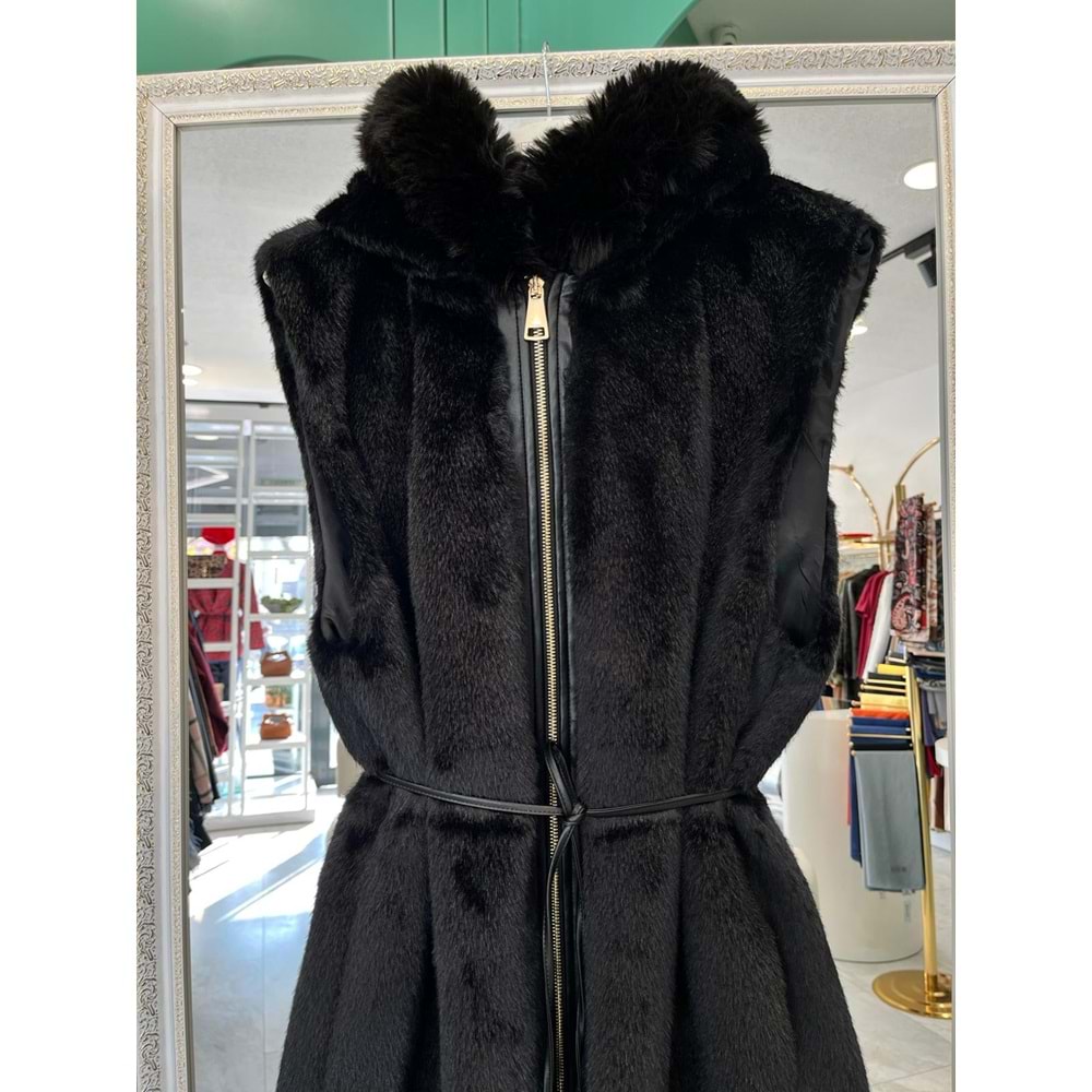 VATKATEX KAPÜŞONLU ANGORA YELEK - SİYAH - 2