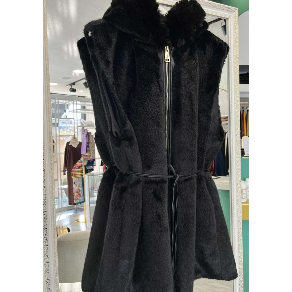 VATKATEX KAPÜŞONLU ANGORA YELEK - SİYAH - 2