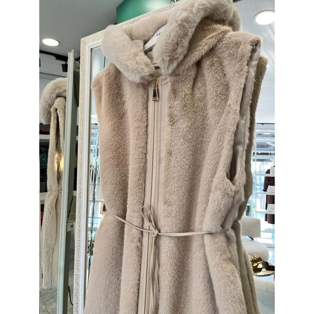VATKATEX KAPÜŞONLU ANGORA YELEK - BEJ - 1