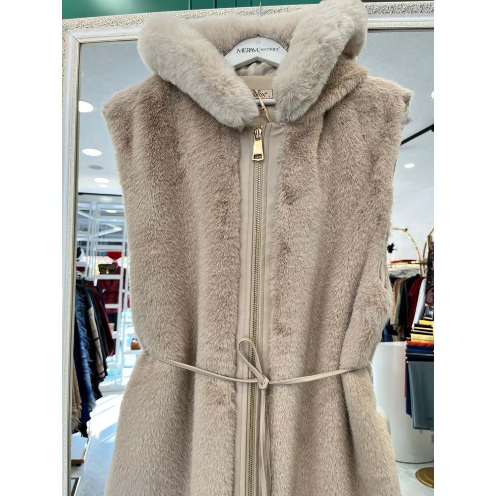 VATKATEX KAPÜŞONLU ANGORA YELEK - BEJ - 1