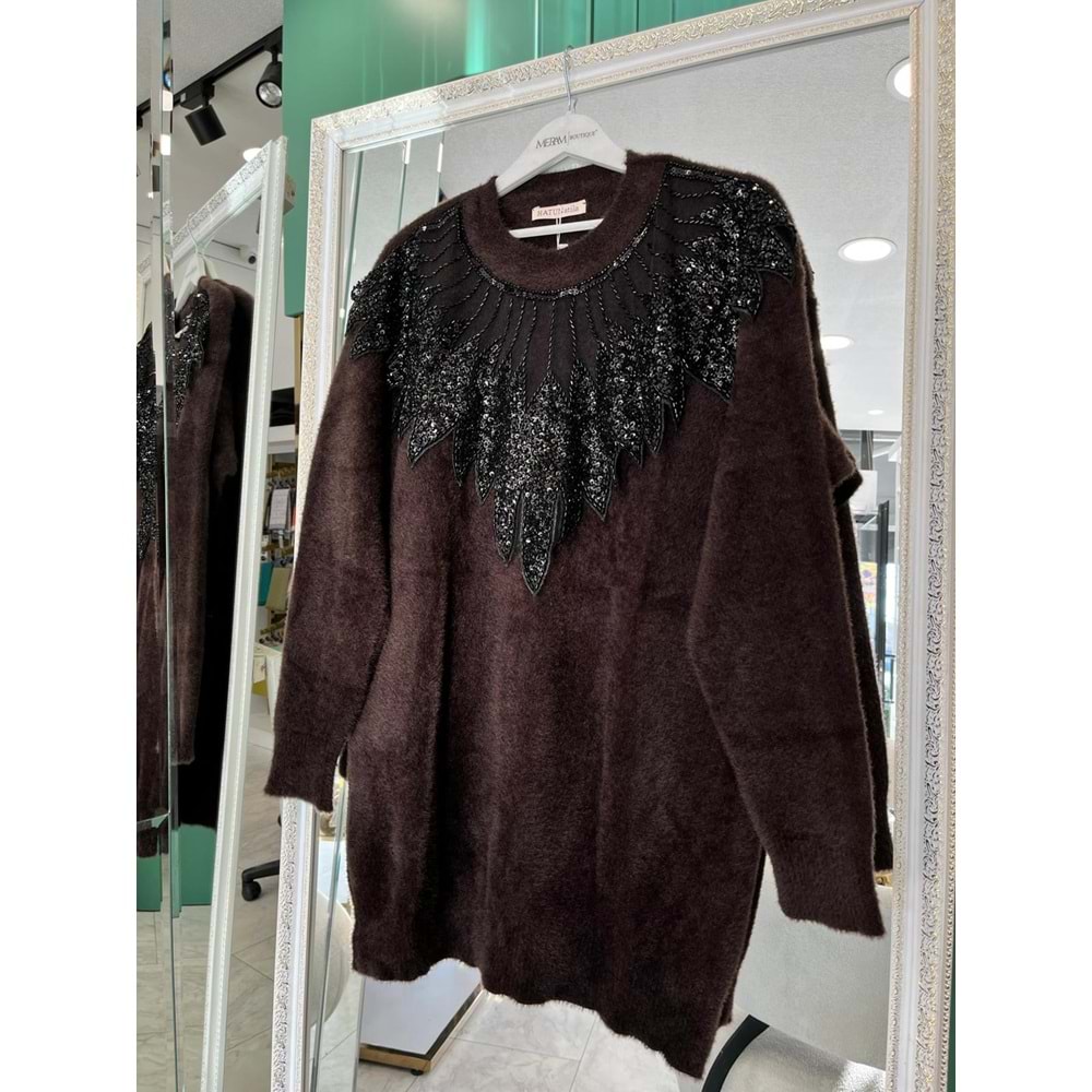 HATUN ANGORA TUNİK (38-44 BEDEN UYUMLU) - ACI KAHVE - STANDART