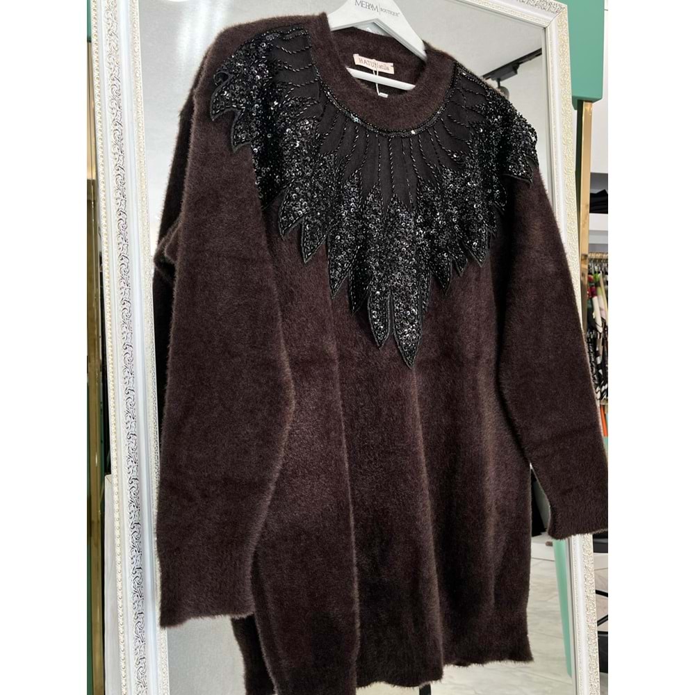 HATUN ANGORA TUNİK (38-44 BEDEN UYUMLU) - ACI KAHVE - STANDART
