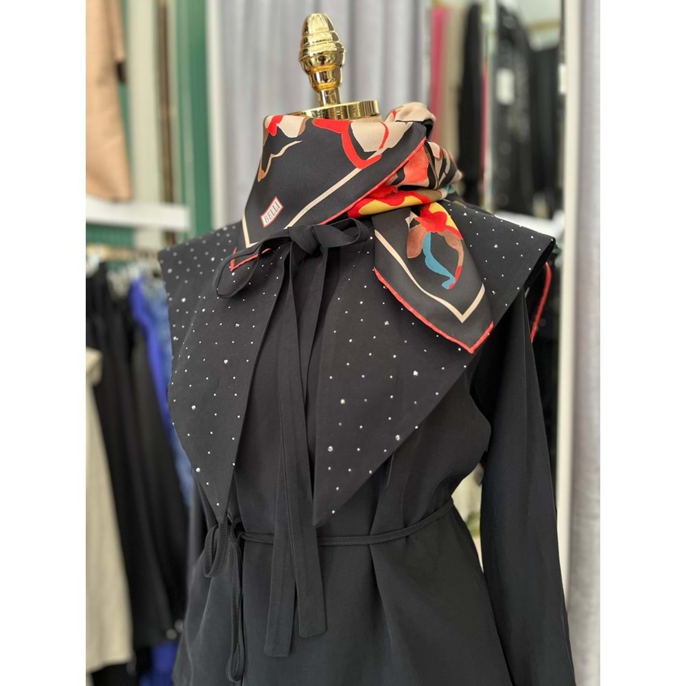 VATKATEX TAŞLI YAKA ETEKLİ TAKIM - SİYAH - 38