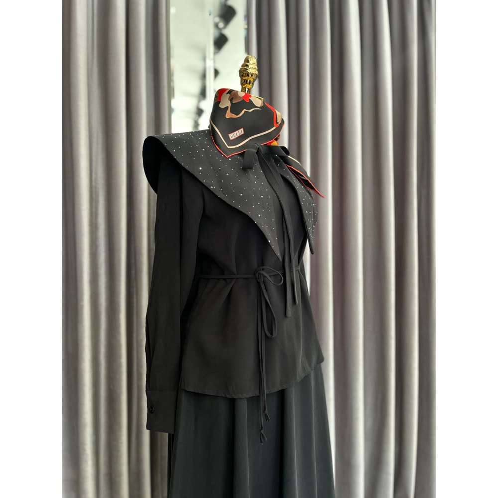 VATKATEX TAŞLI YAKA ETEKLİ TAKIM - SİYAH - 40