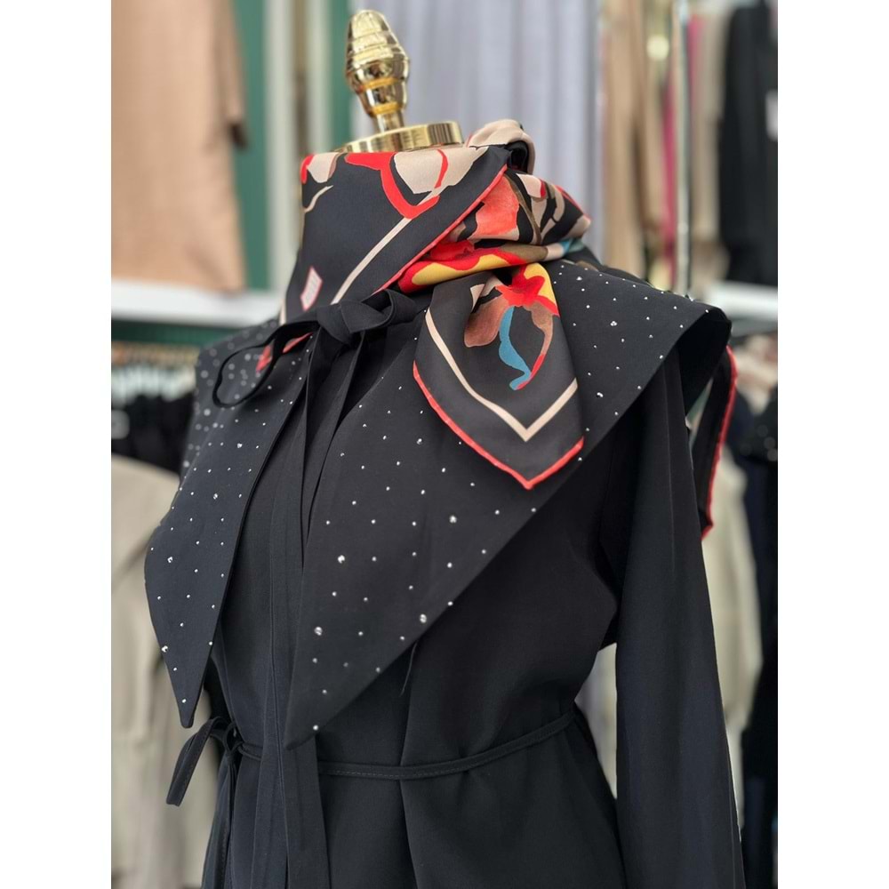 VATKATEX TAŞLI YAKA ETEKLİ TAKIM - SİYAH - 40