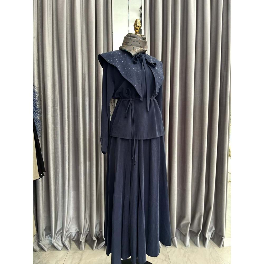 VATKATEX TAŞLI YAKA ETEKLİ TAKIM - LACİVERT - 38