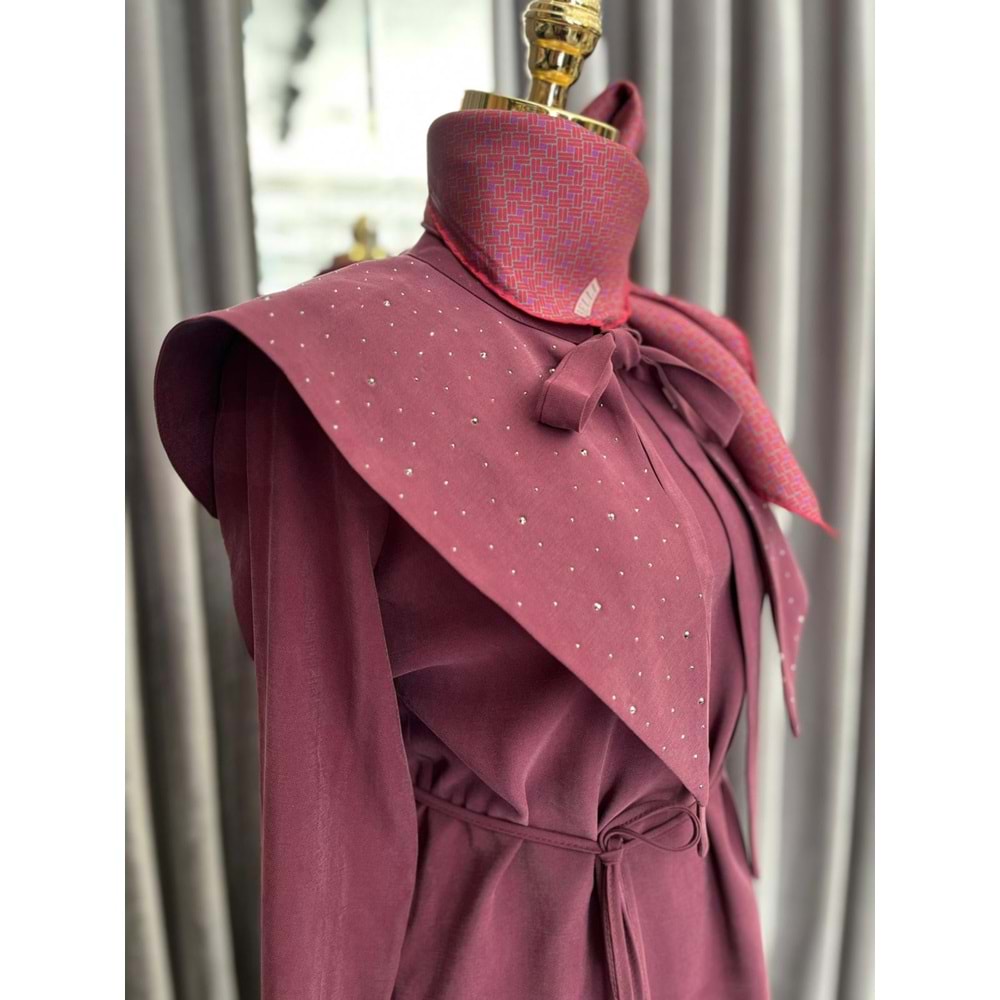 VATKATEX TAŞLI YAKA ETEKLİ TAKIM - MÜRDÜM - 40