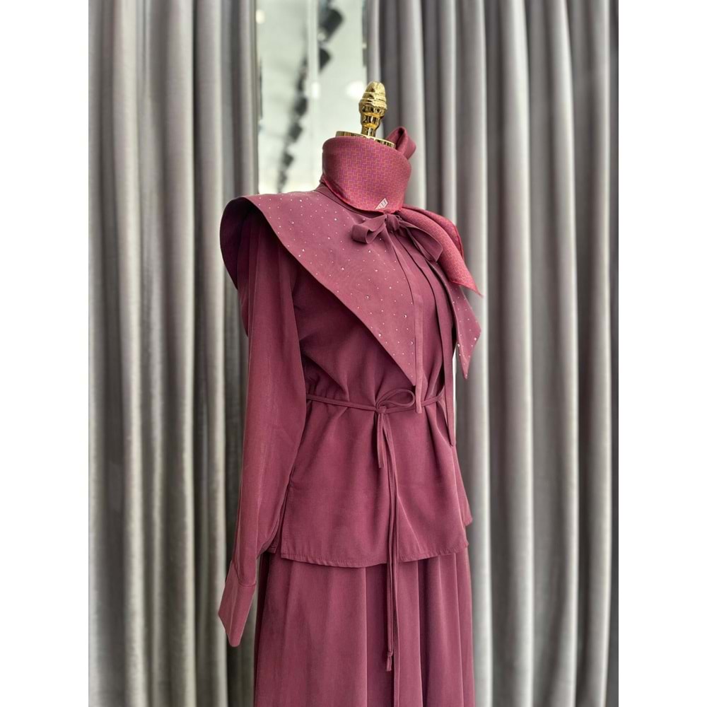 VATKATEX TAŞLI YAKA ETEKLİ TAKIM - MÜRDÜM - 44