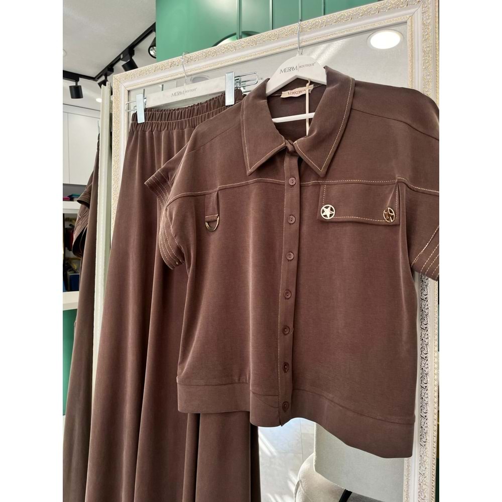 VATKATEX LİYOSEL CUPRA YELEKLİ ETEKLİ TAKIM - AÇIK KAHVE - 40