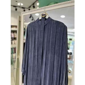 PUANE İPEK CUPRA ELBİSE VATKA DETAYLI 12598 - LACİVERT - M