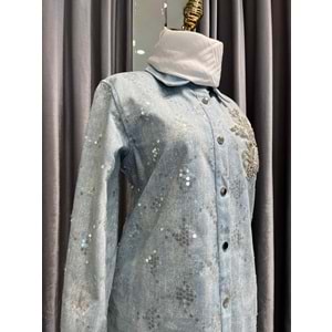 SELİNADA PAYET DETAYLI KOT CEKET - AÇIK MAVİ - 38