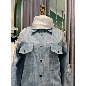 SELİNADA OMUZ İŞLEMELİ KOT CEKET - AÇIK MAVİ - 44