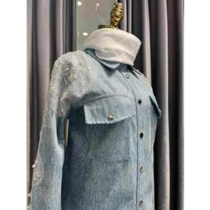 SELİNADA OMUZ İŞLEMELİ KOT CEKET - AÇIK MAVİ - 44