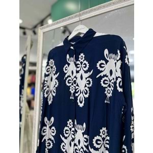 CGX VİSKON ELBİSE DESENLİ - LACİVERT - 4