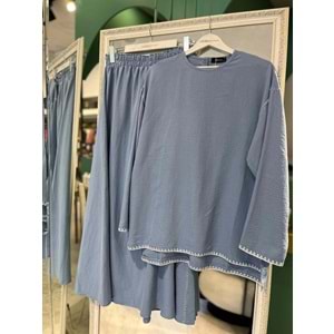 MICCA ETEKLİ TAKIM KENAR NAKIŞ DETAYLI 251883M - AÇIK MAVİ - 46