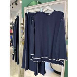 MICCA ETEKLİ TAKIM KENAR NAKIŞ DETAYLI 251883M - LACİVERT - 48