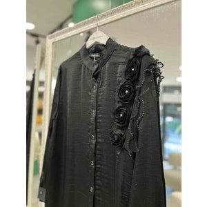 SELİNADA SATEN TUNİK GÜL DETAYLI 3150 - SİYAH - 38