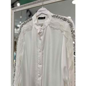 SELİNADA SATEN TUNİK PAYET ÇİÇEK DETAYLI 3151 - BEYAZ - 44