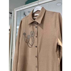 YELDA KETEN TUNİK 1059 - VİZON - 50