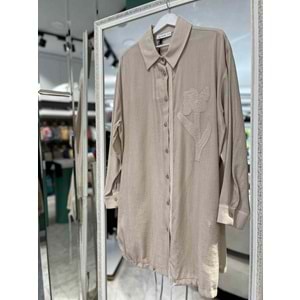 PUANE GÖMLEK GÜL İŞLEMELİ 10519 - BEJ - 1