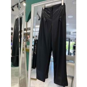 NURGÜN DERİ PANTOLON YÜKSEK BEL - SİYAH - 40