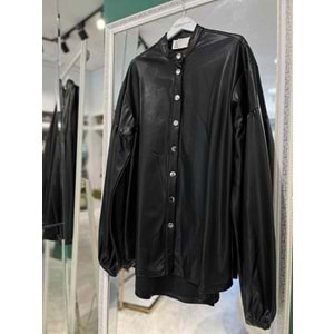 VUU DERİ GÖMLEK BALON KOL - SİYAH - 40