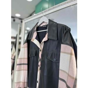 NARS DERİ DETAYLI ODUNCU CEKET - PUDRA - 3