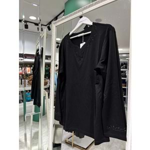 REYYAN ANNE PENYESİ YAKA VE KOL TAŞLI - SİYAH - L