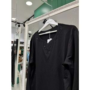 REYYAN ANNE PENYESİ YAKA VE KOL TAŞLI - SİYAH - L