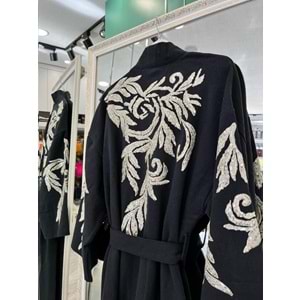 ADN İŞLEMELİ KİMONO PAMUK GABARDİN - SİYAH - (40-46 BEDEN UYUMLU)