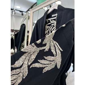 ADN İŞLEMELİ KİMONO PAMUK GABARDİN - SİYAH - (40-46 BEDEN UYUMLU)