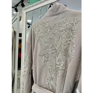 ADN İŞLEMELİ KİMONO PAMUK GABARDİN - TAŞ - (40-46 BEDEN UYUMLU)