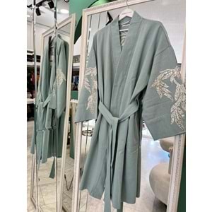 ADN İŞLEMELİ KİMONO PAMUK GABARDİN - MİNT YEŞİLİ - (40-46 BEDEN UYUMLU)