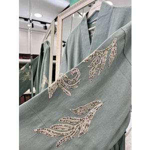 ADN İŞLEMELİ KİMONO PAMUK GABARDİN - MİNT YEŞİLİ - (40-46 BEDEN UYUMLU)