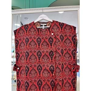 EKRU YELEK ETNİK DESEN - BORDO - S